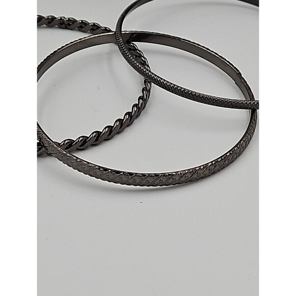 Lot Of 3 Gunmetal Tone Bangle Bracelets - Picture 3 of 6